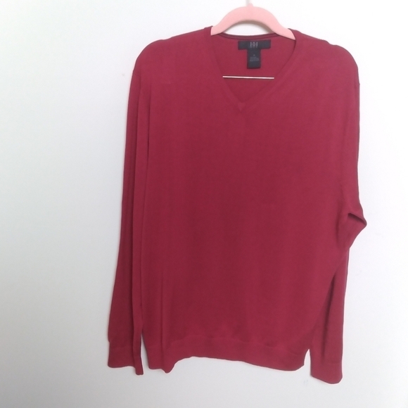 H&H Red Silk & Cotton Blend V Neck Men's Sweater Size Medium - Picture 2 of 10